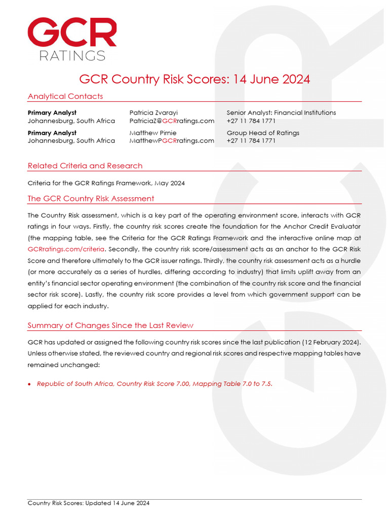Updated Country Risk Scores - June 2024 | PDF | Government Budget ...