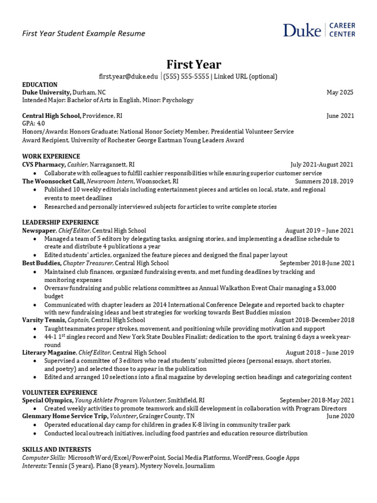 FY Resume Example - A6c | PDF