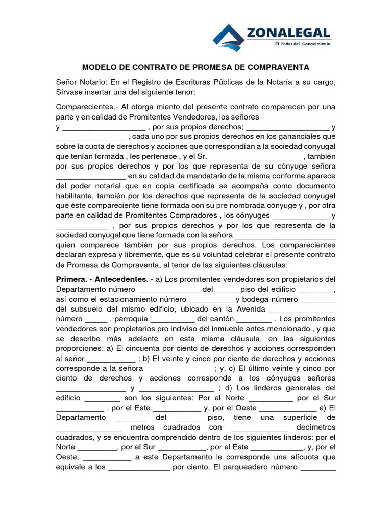 Modelo de Contrato de Promesa de Compraventa | PDF | Ley común ...