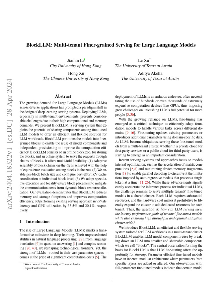 BlockLLM: Efficient Multi-Tenant LLM Serving | PDF | Cache (Computing ...