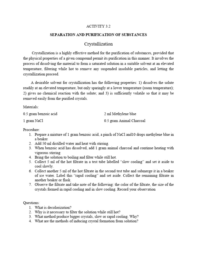 Crystallization: Purification Techniques | PDF | Filtration ...
