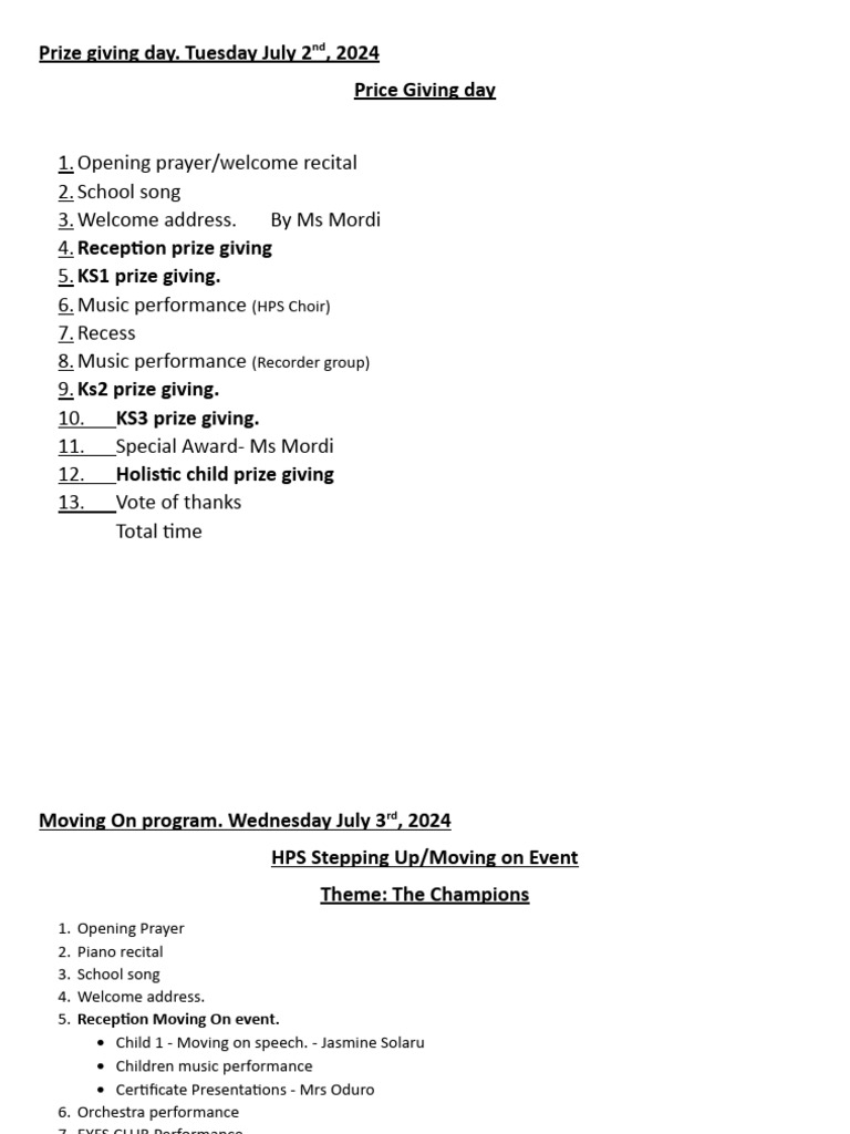 Prize Giving Day and Moving On Program | PDF | Social Science | Art