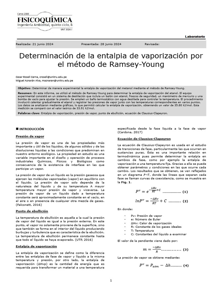 Entalpía de Vaporización del Etanol | PDF | Vapor | Entalpía