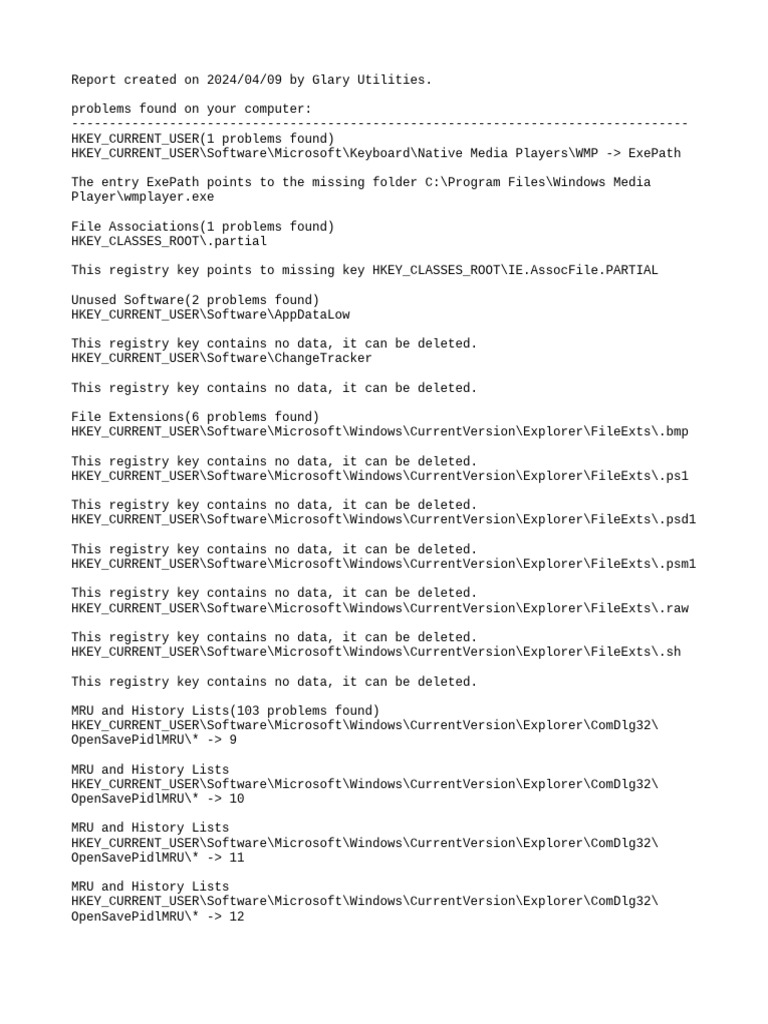 Registry Issues and Clean-up Report | PDF | Windows Registry ...