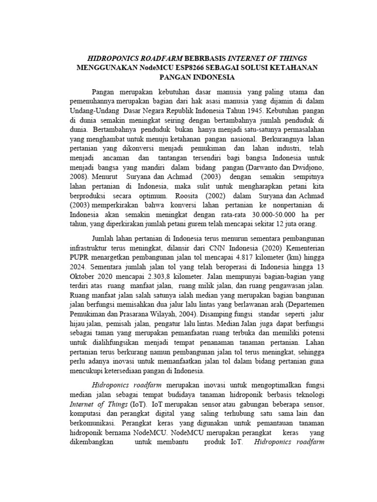 Hidroponics Roadfarm Bebrbasis Internet of Things Menggunakan Nodemcu