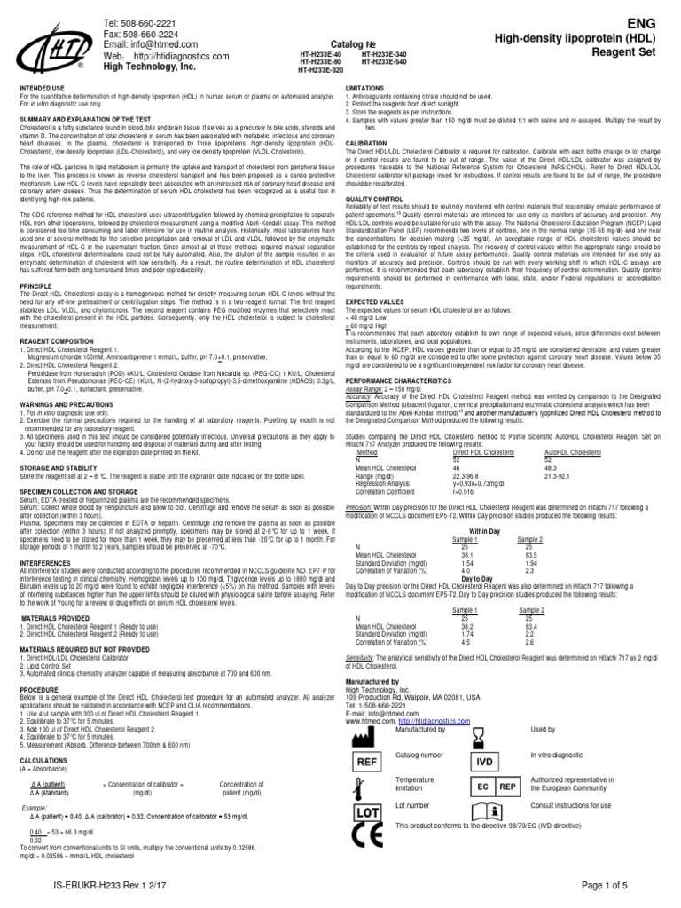High-Density Lipoprotein (HDL) - (PDF - Io) | PDF | High Density ...