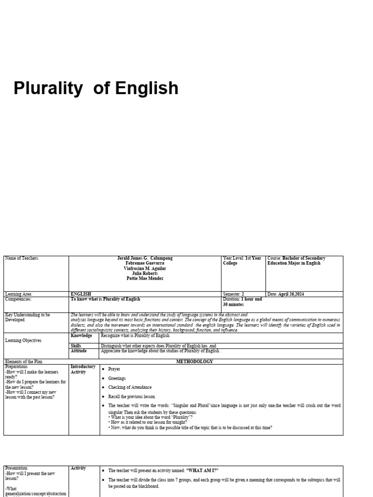 Understanding Plurality in English | PDF | English Language | Learning