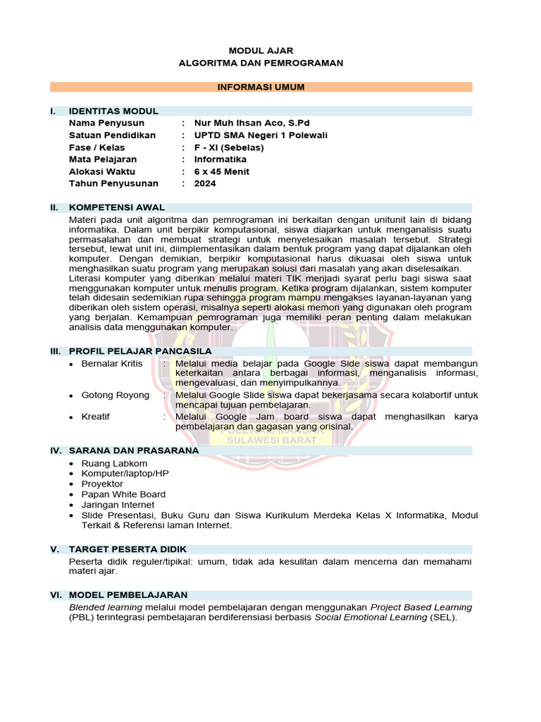 Modul Ajar Algoritma dan Pemrograman | PDF