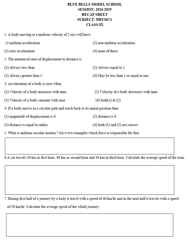 Class 9 recap sheet pdf