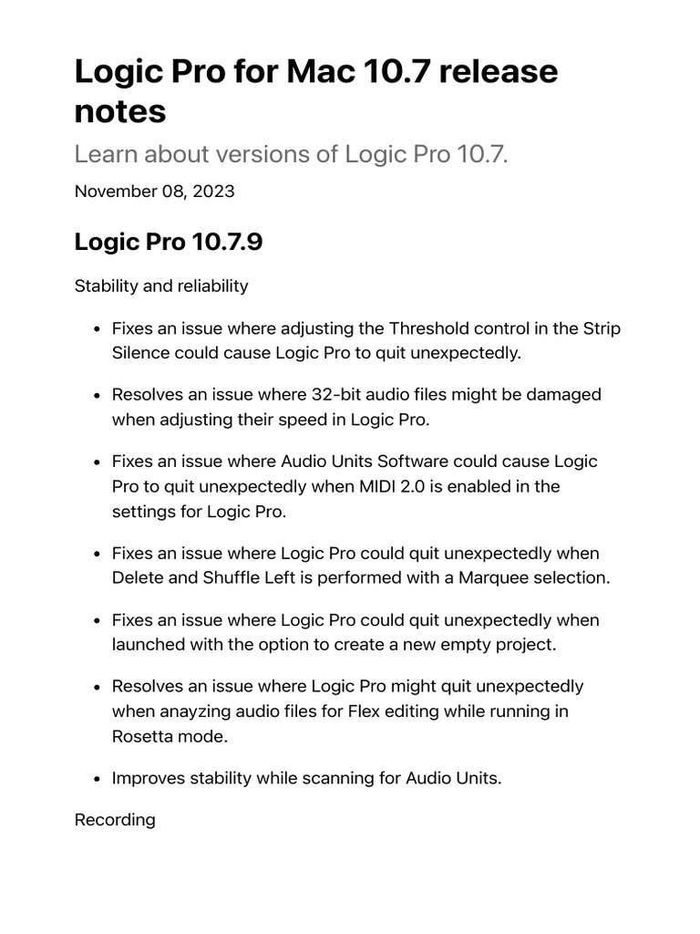 Logic Pro For Mac 10.7 Release Notes | PDF | Computing
