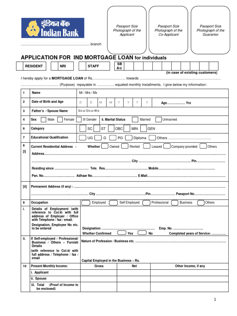 Mortgage Loan Application Form | PDF | Identity Document | Loans