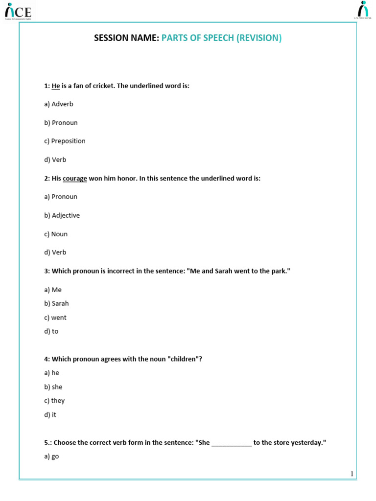 PARTS OF SPEECH WORKSHEETS WITH ANSWERS PDF GRADE 7 intelligence overview