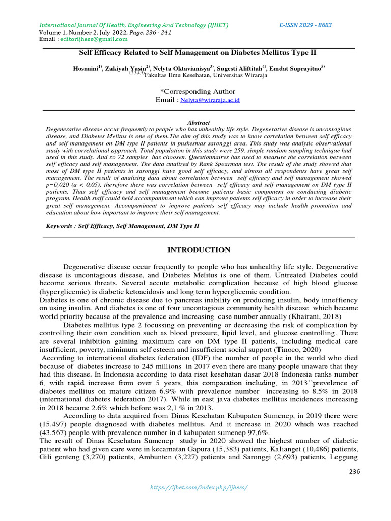Self-Efficacy in Type II Diabetes Management | PDF | Self Efficacy ...
