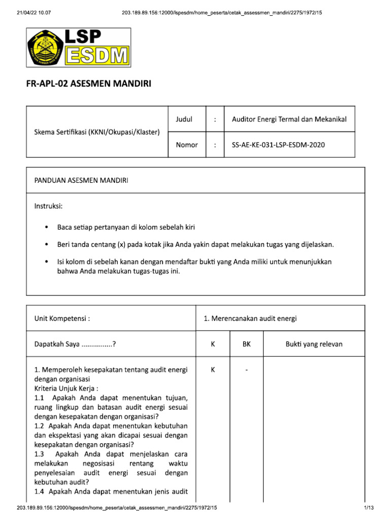 Fl Apl Asesmen Mandiri Pdf