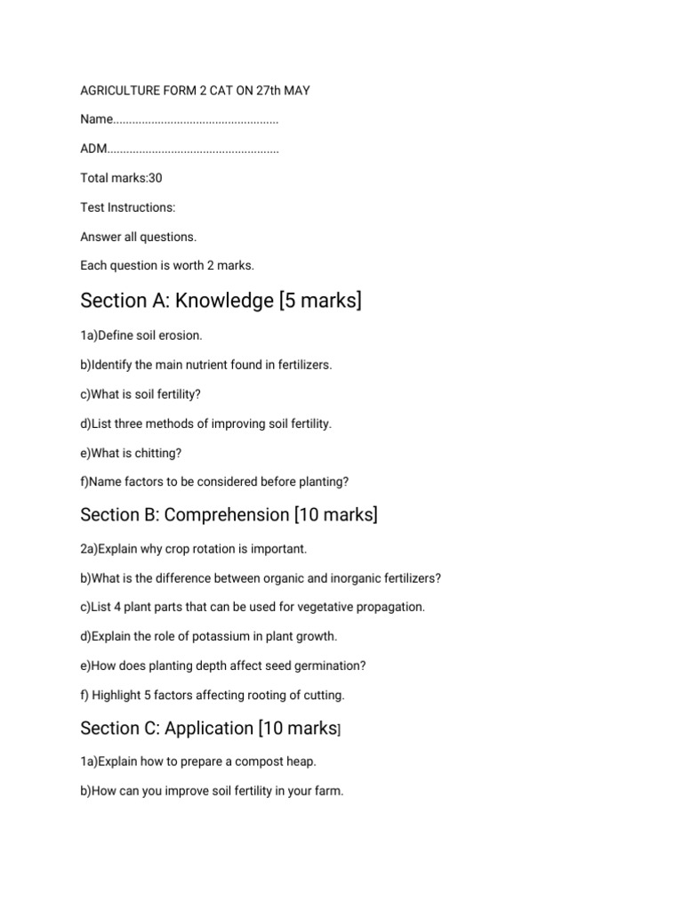 Agriculture form 2 cat mr brian omwoyo pdf