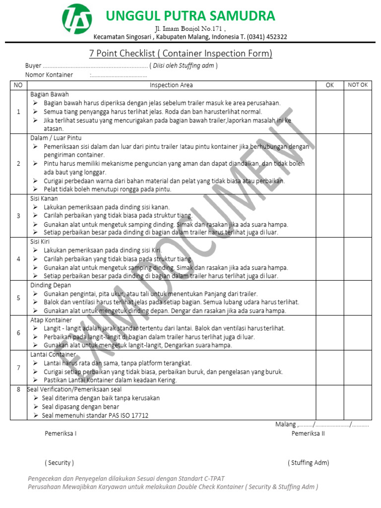 7 Point Checklist Inspeksi Kontainer | PDF