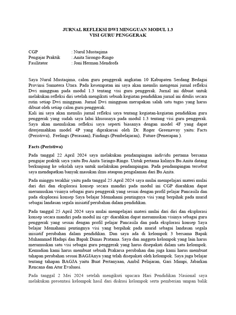 Jurnal Refleksi Visi Guru Penggerak | PDF | Karier & Perkembangan