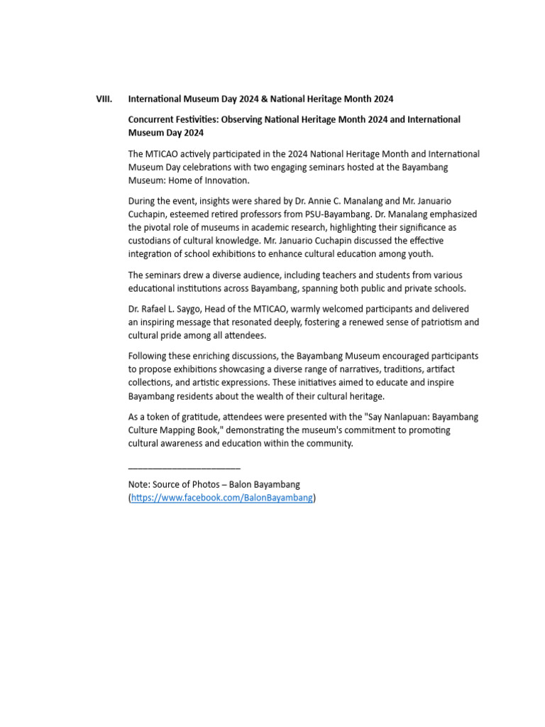 VIII. International Museum Day 2024 & National Heritage Month 2024 PDF