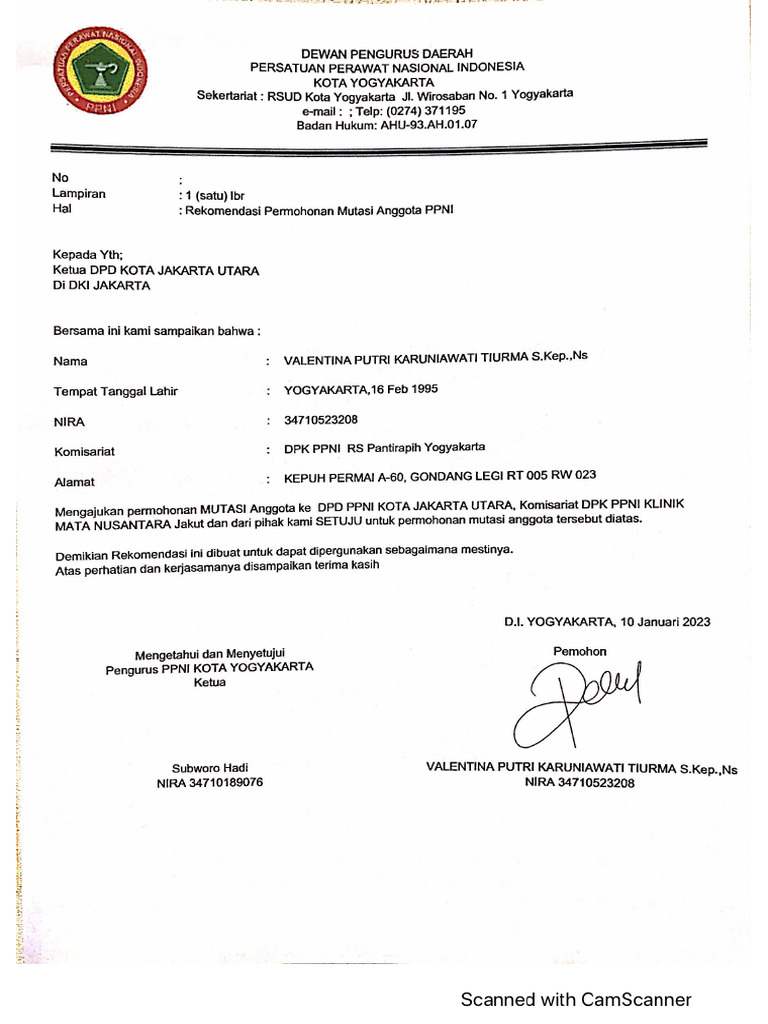 Surat Rekomendasi Mutasi Valen Pdf