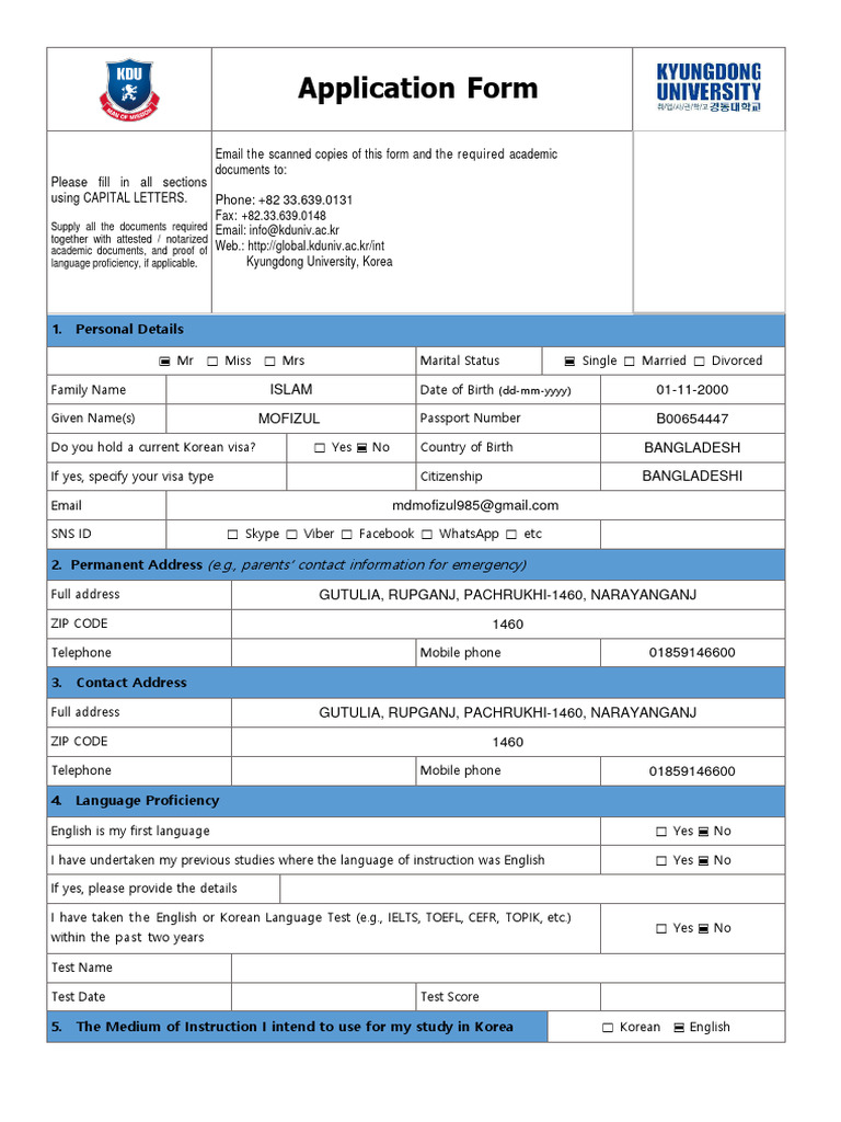 Kyungdong University Application Form | PDF | Academic Dishonesty ...