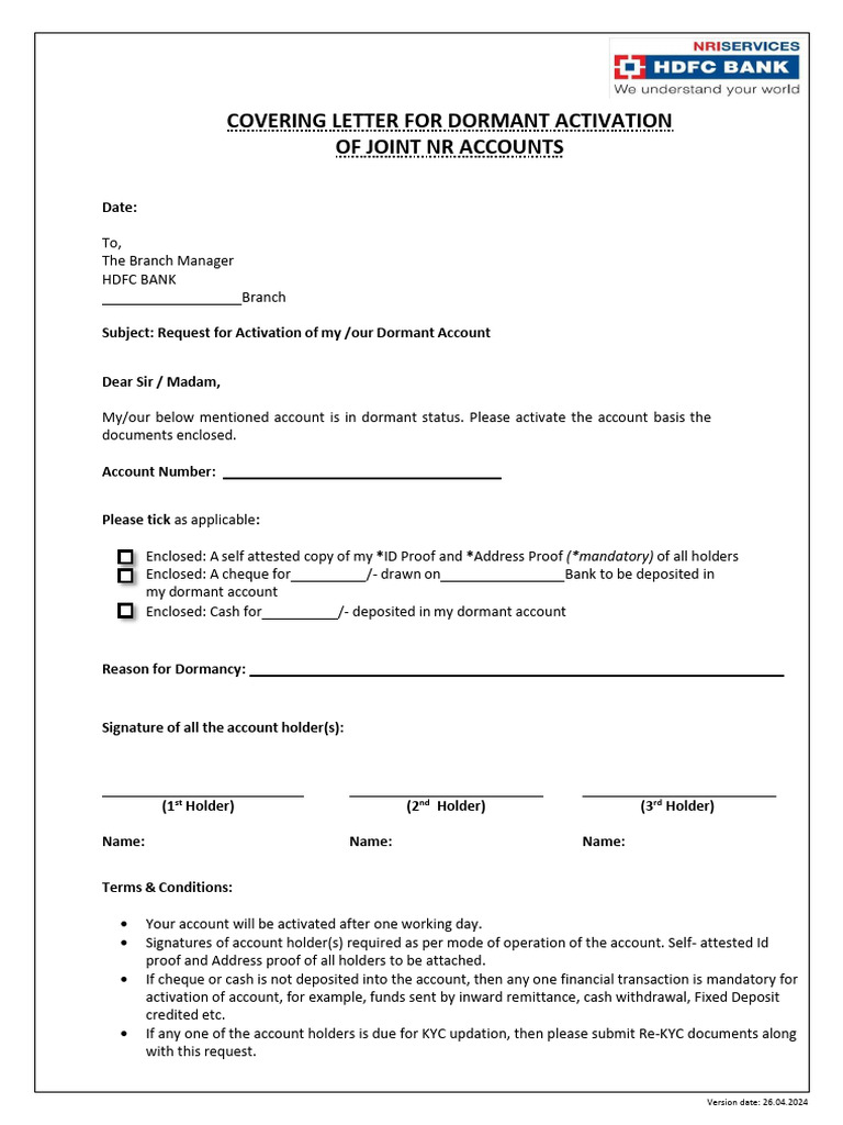 Dormant Account Activation Request | PDF