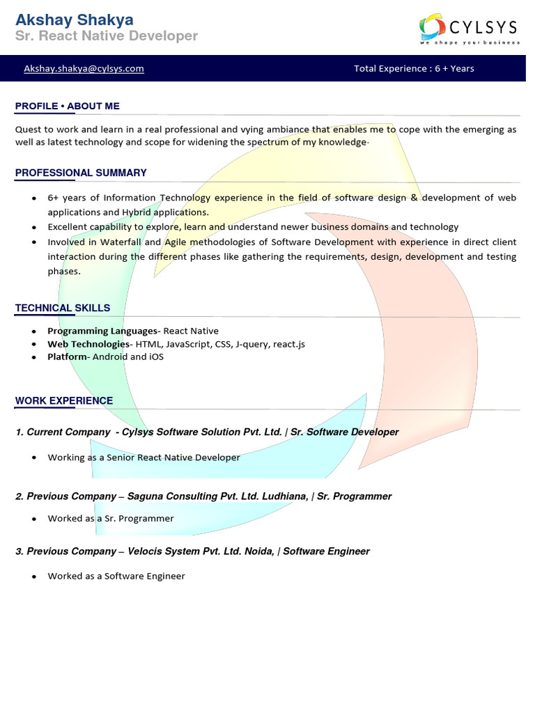 Sr. React Native Developer at Cylsys | PDF | Mobile App | Ios