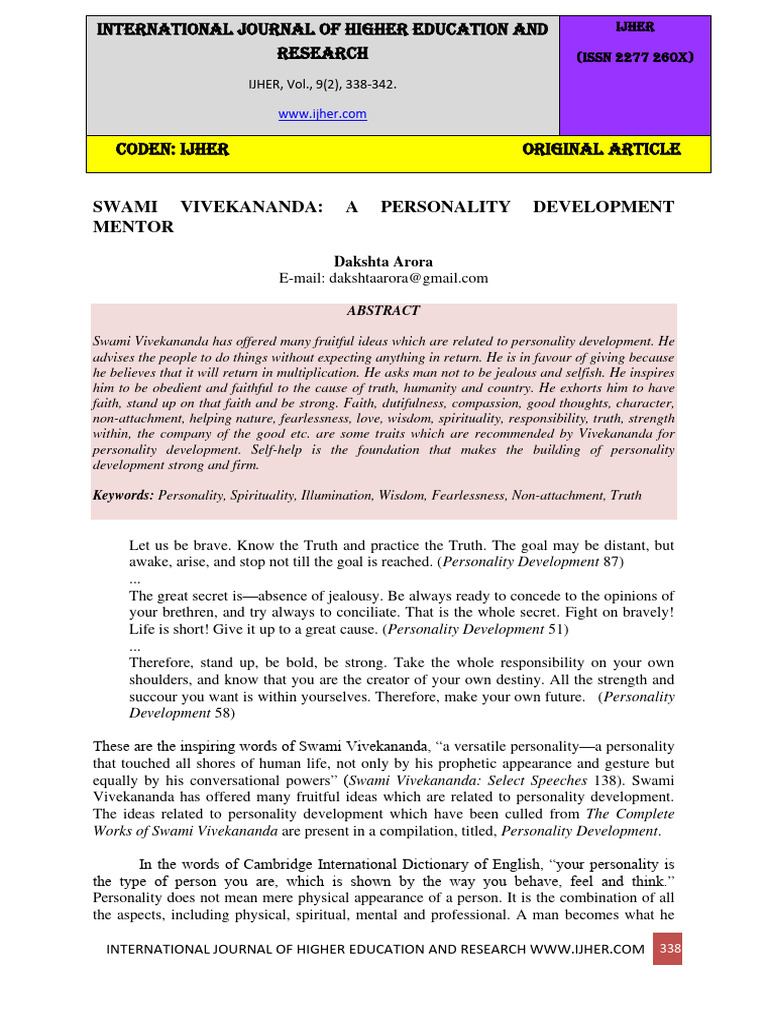 Vivekananda A Personality Development Mentor Pdf Mind Thought