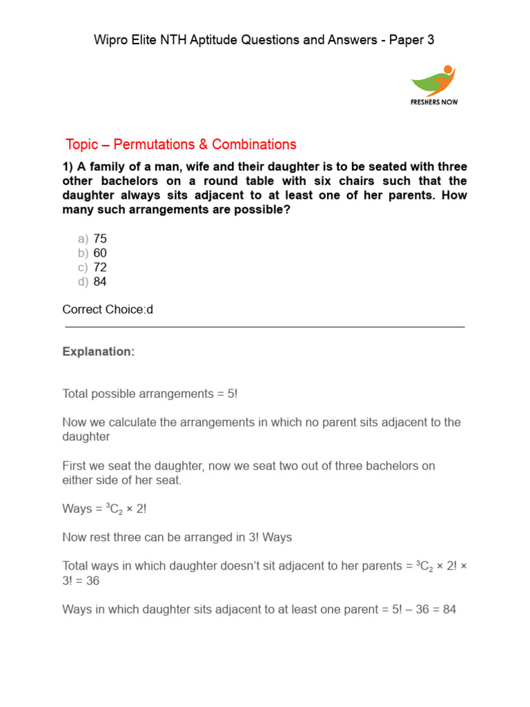 Wipro Elite NTH Aptitude Questions Guide | PDF | Teaching Methods ...