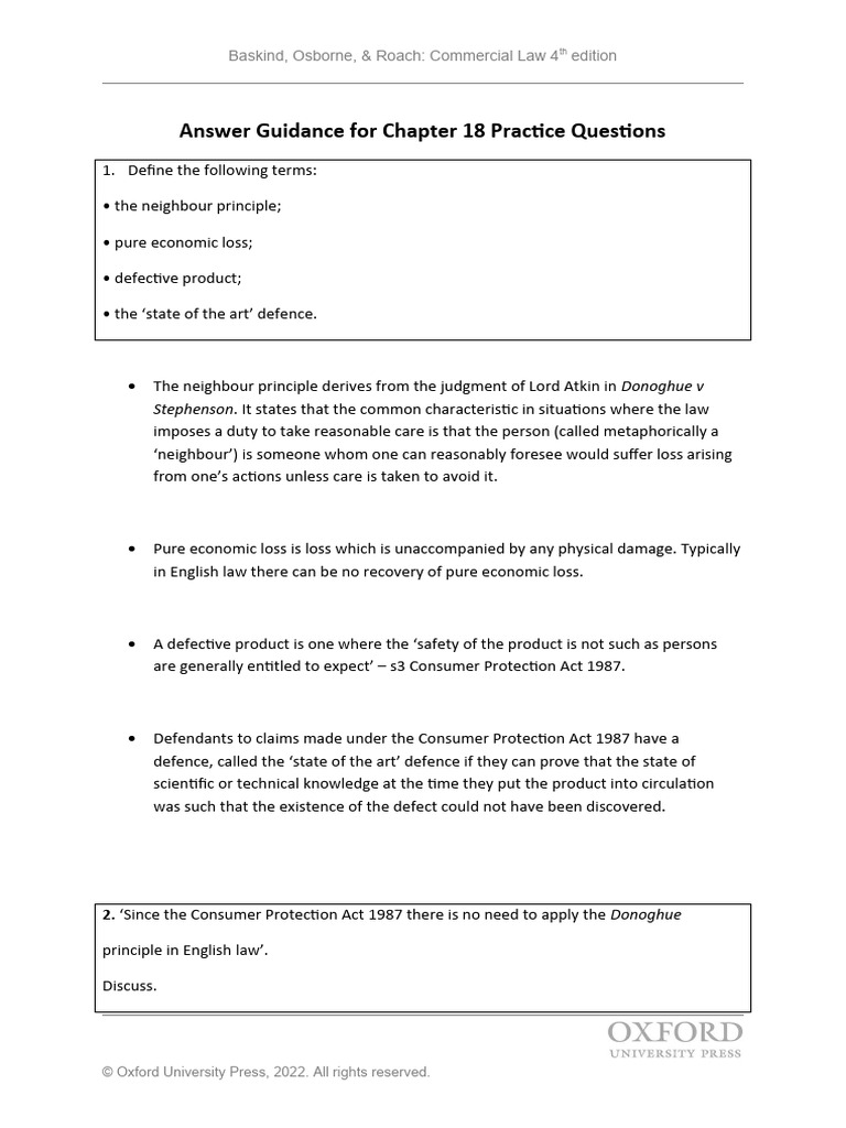 Answer Guidance Chap 18 | PDF | Legal Liability | Duty Of Care