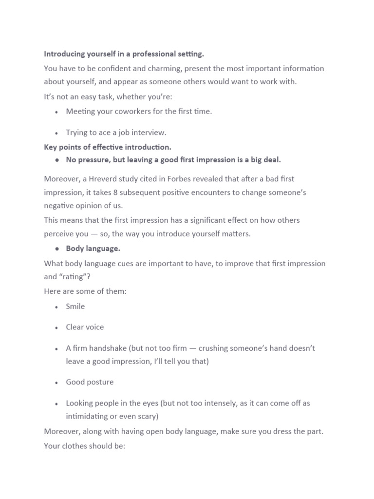 Professional Self-Introduction Guide | PDF | Body Language