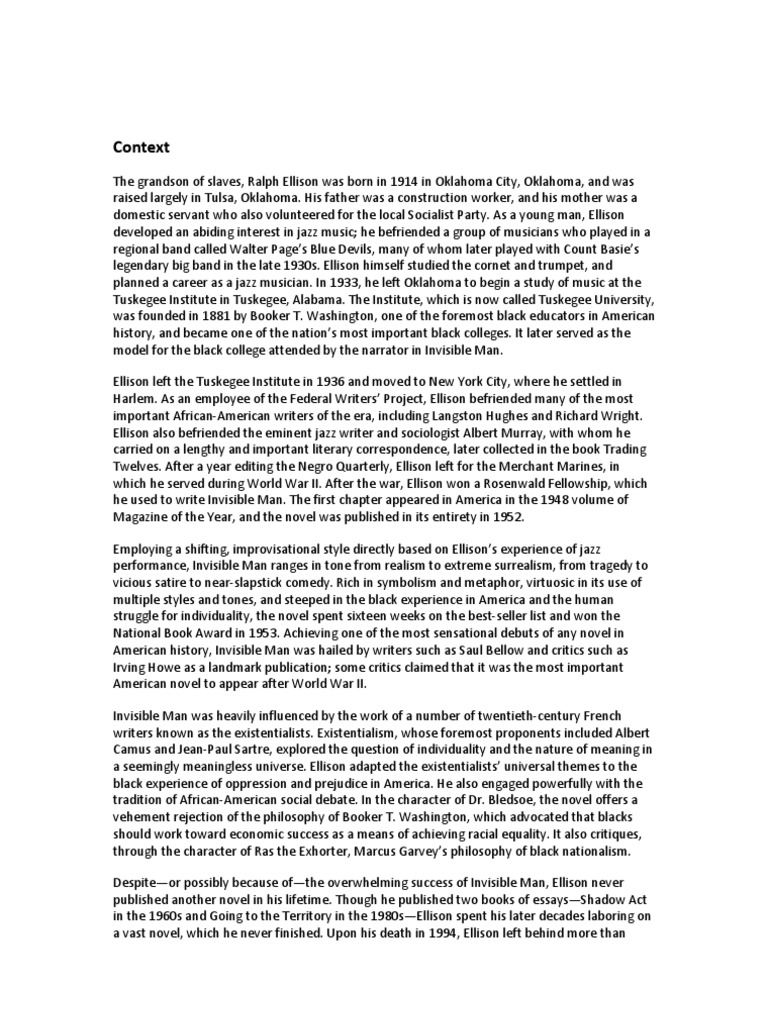 Invisible Man Ralph Ellison Summary