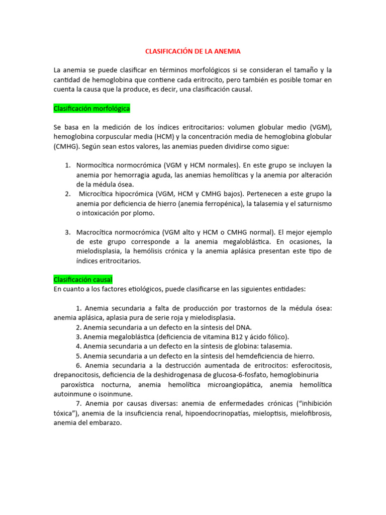 Clasificación y Causas de la Anemia | PDF | Anemia | Glóbulo rojo