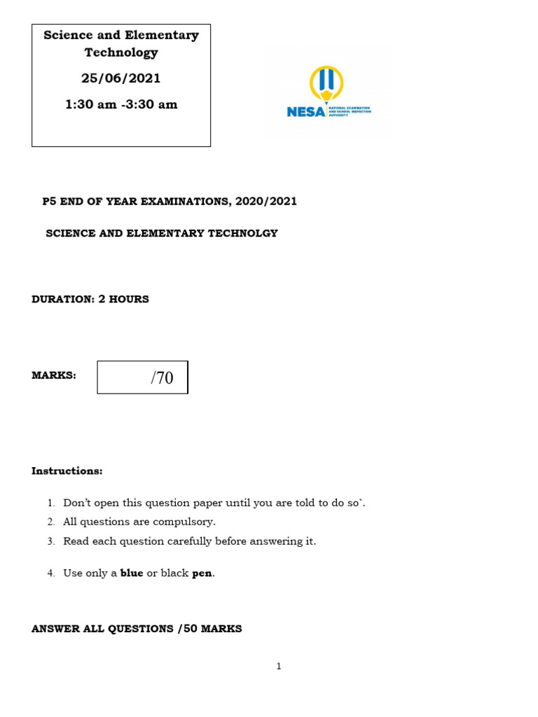 P5 Science Exam Questions 2021 | PDF | Read Only Memory | Usb Flash Drive