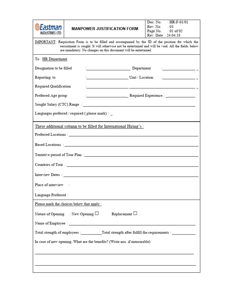 Manpower Justification Form Guidelines | PDF | Human Resources | Human ...