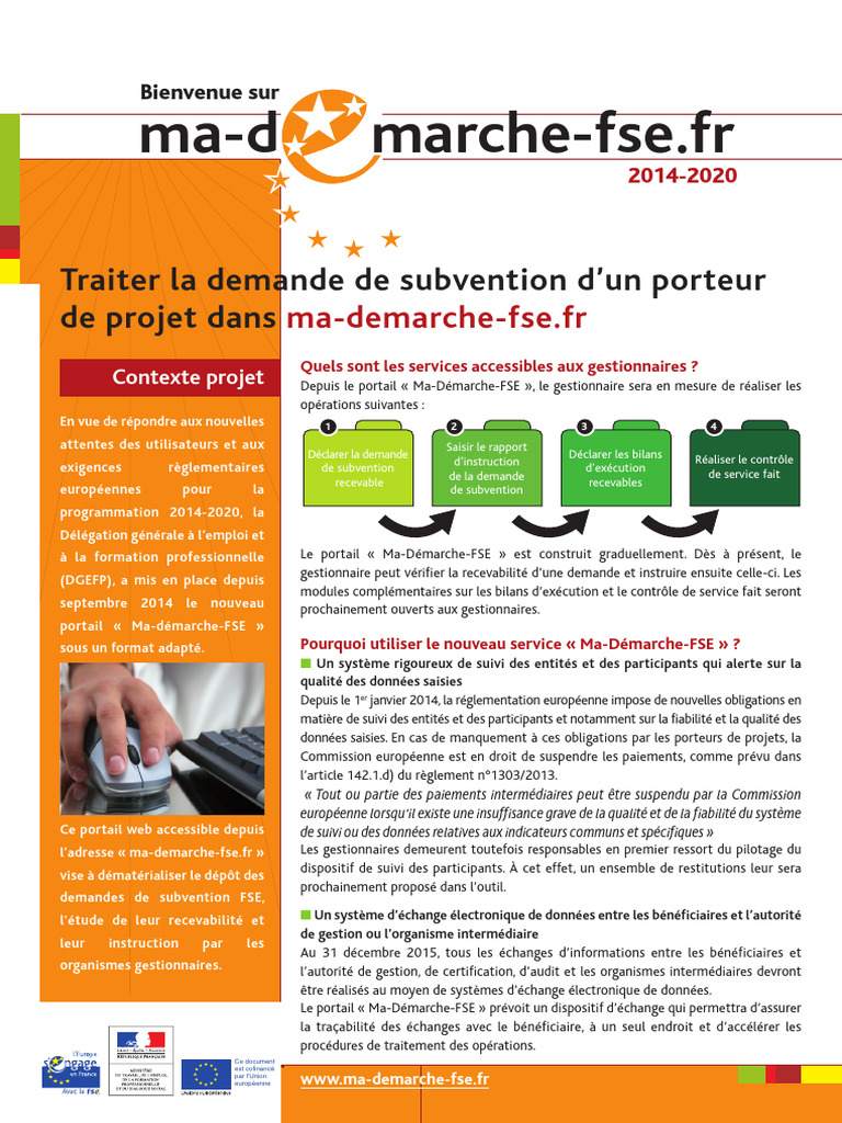 Portail Ma-Démarche-FSE : Guide d'utilisation | PDF | Subvention