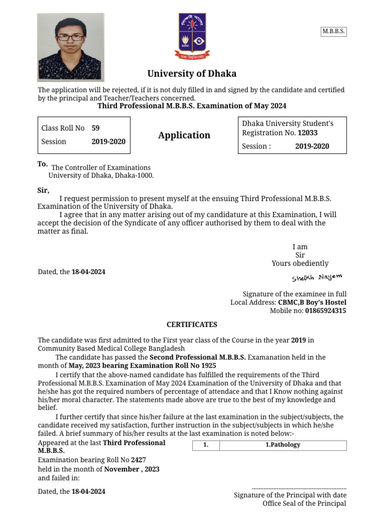 M.B.B.S. Exam Application Guide | PDF