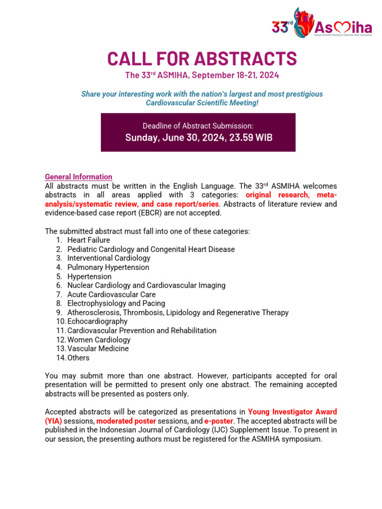 ASMIHA 2024 Abstract Submission Guidelines | PDF | Cardiology | Medicine
