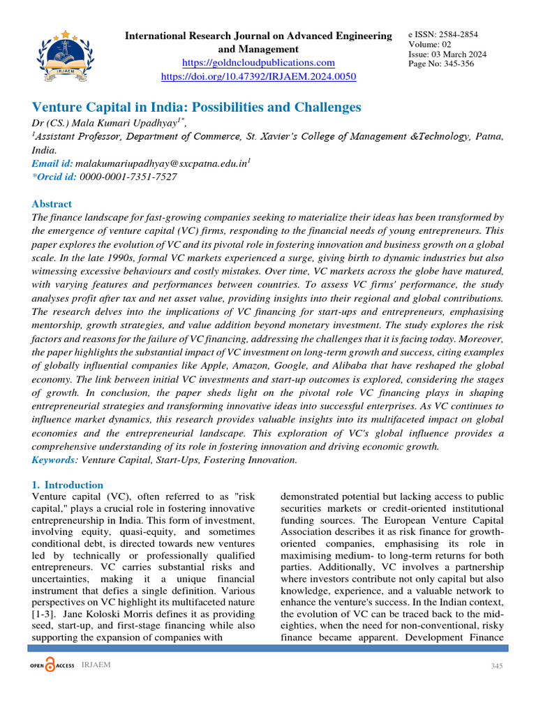 Venture Capital in India Possibilities and Challen | PDF | Venture ...