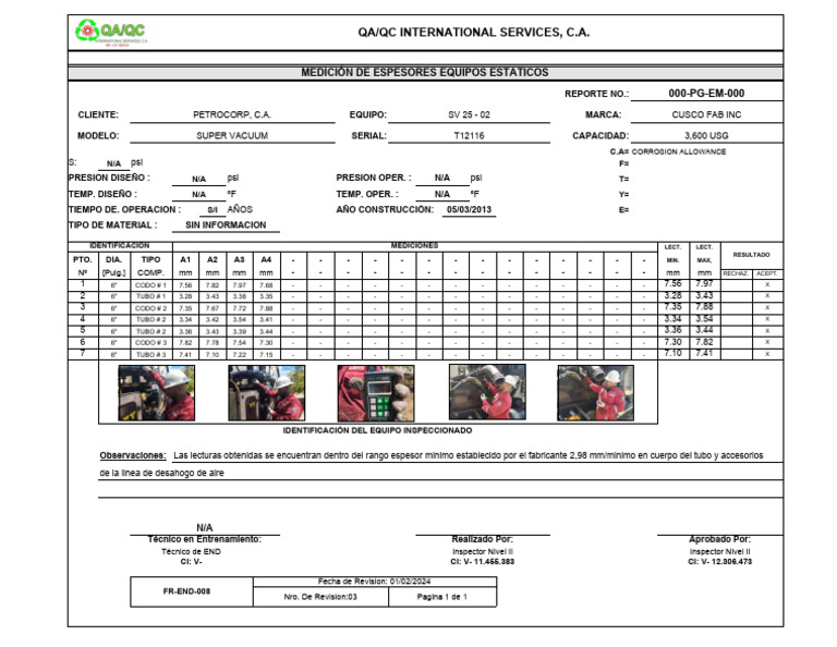 Reporte 000-PG-EM-000h UT Recipiente Vacuum SV 25-02 | PDF | Presión