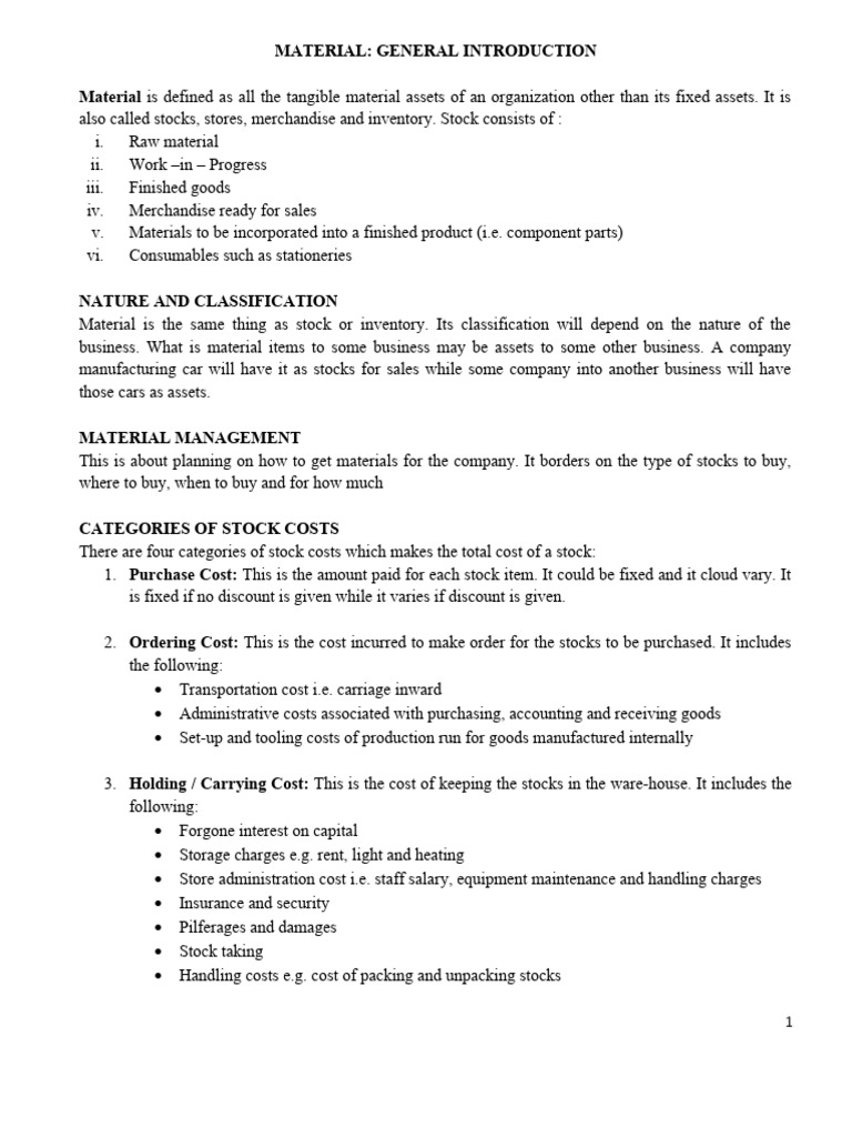 Material General Introduction | PDF | Stocks | Inventory