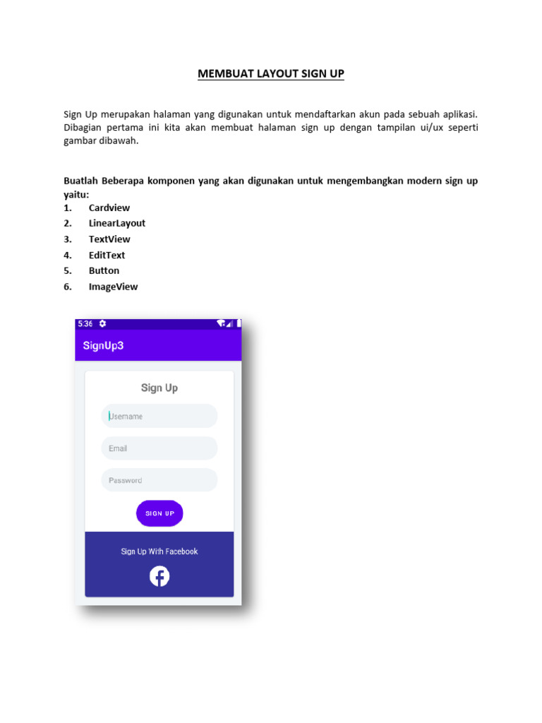 Cara Membuat Layout Sign Up Android | PDF