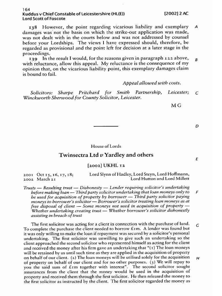 Twinsectra LTD V Yardley and Others (2002) 2 AC 164 | PDF