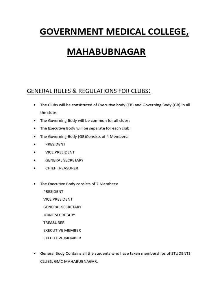 GMC Mahabubnagar Student Clubs Regulations | PDF | Presidents Of The ...