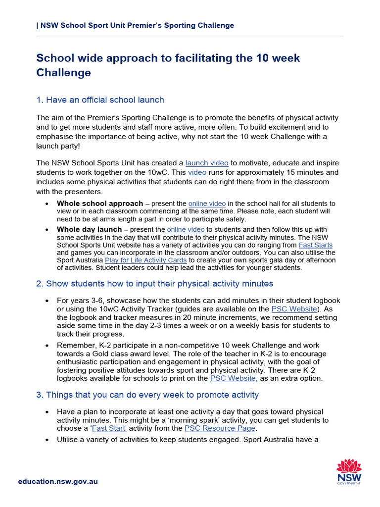Premier's Sporting Challenge Guide | PDF | Cognition | Learning