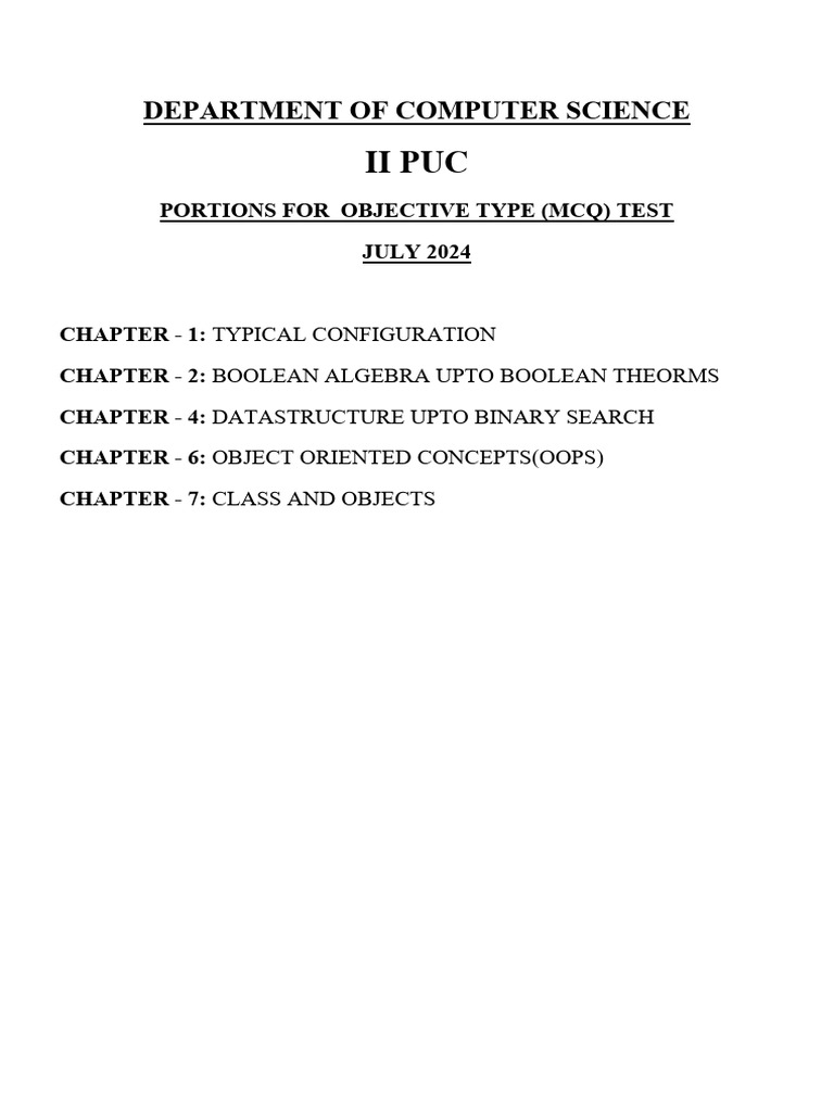 II Puc Computer Science Portions For MCQ Test 2024 | PDF