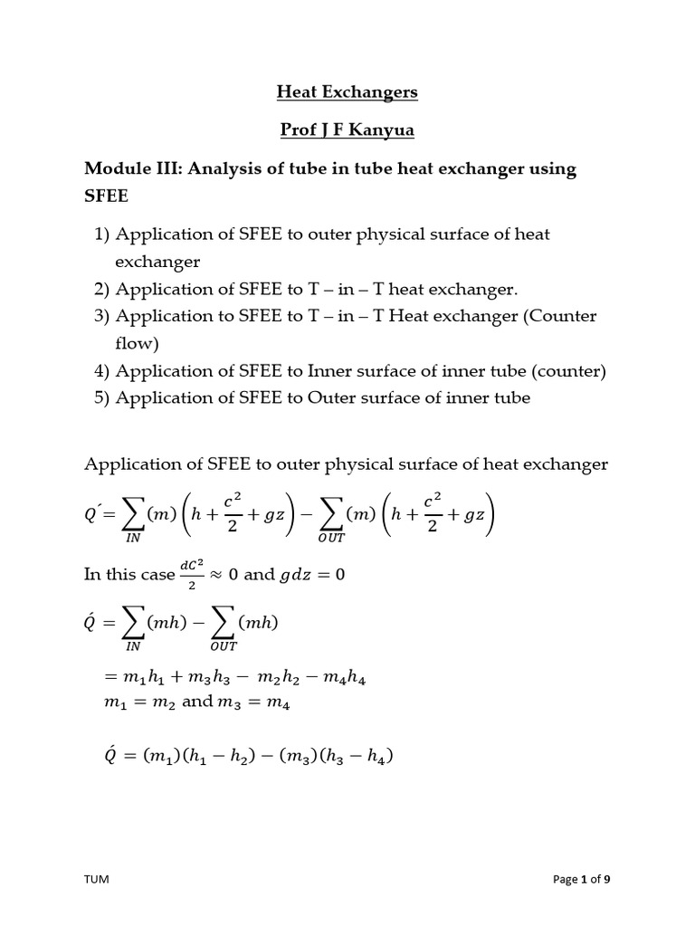 Tube-in-Tube Heat Exchanger Analysis | PDF | Heat Exchanger | Heat