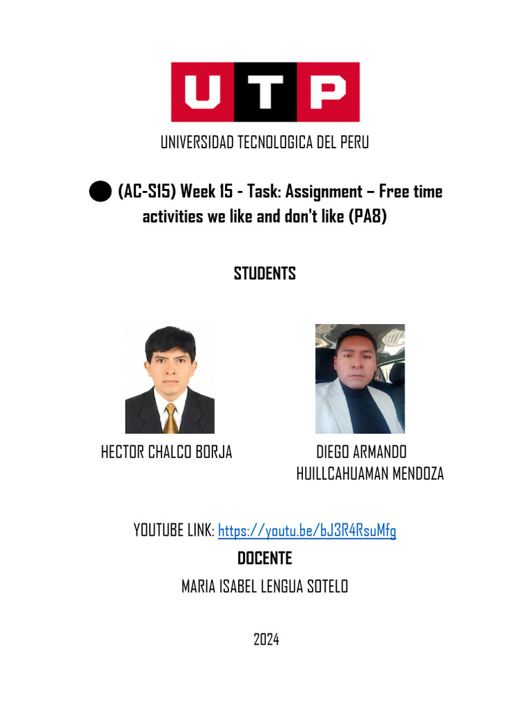 Ac S15 Week 15 Task Assignment Free Time Activities We Like And