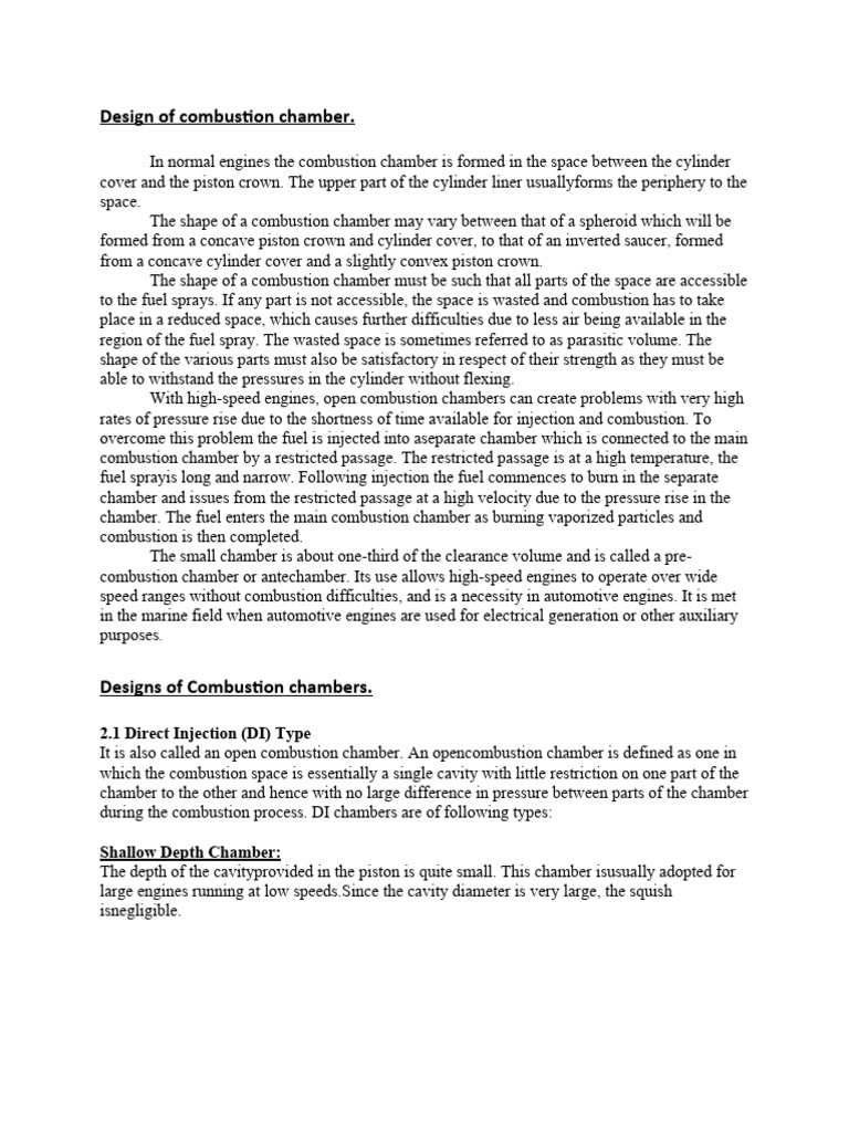 Combustion Chamber Design Overview | PDF | Engines | Vehicle Parts