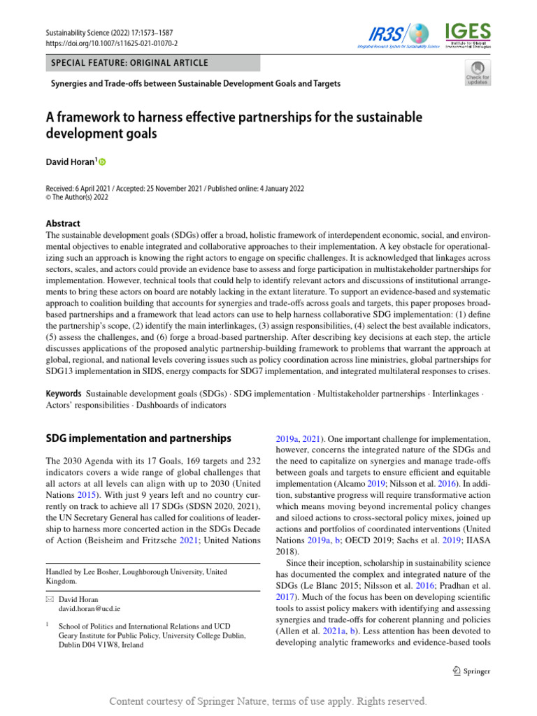 Framework for SDG Partnership Success | PDF | Governance | Sustainability