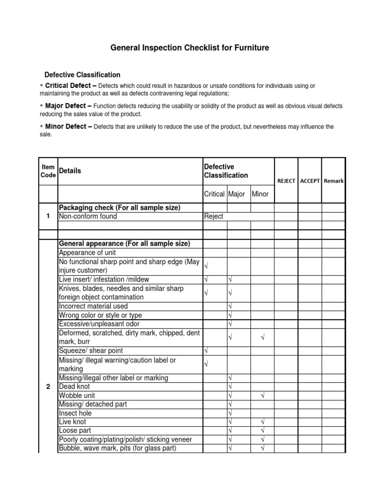 Furniture Defect Classification Guide | PDF